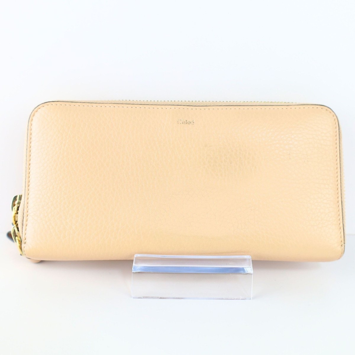 Chloe Alphabet Long Wallet For Women Beige Leather and Gold tone 