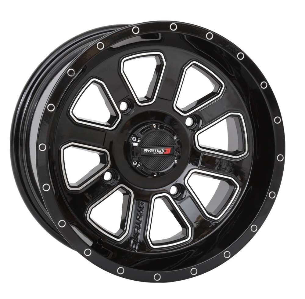 System 3 ST4 Black 14" Wheels 27" Zilla Tires Polaris RZR Turbo S