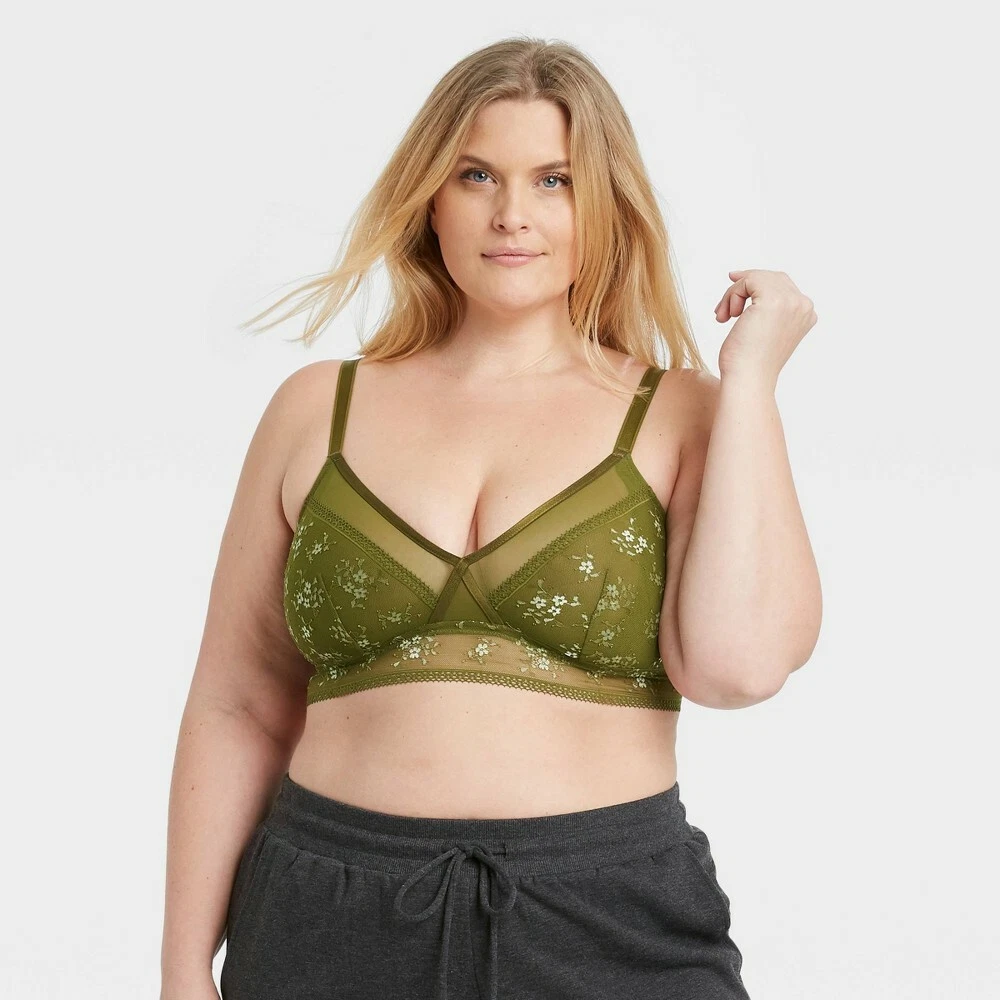 Women's Plus Size Unlined Lace Bralette - Auden Green 3X