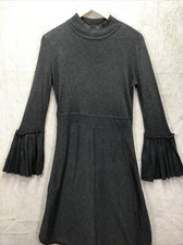 New York & Company Sweater Dress Size M Gray Mock Neck Flare Bell Sleeves
