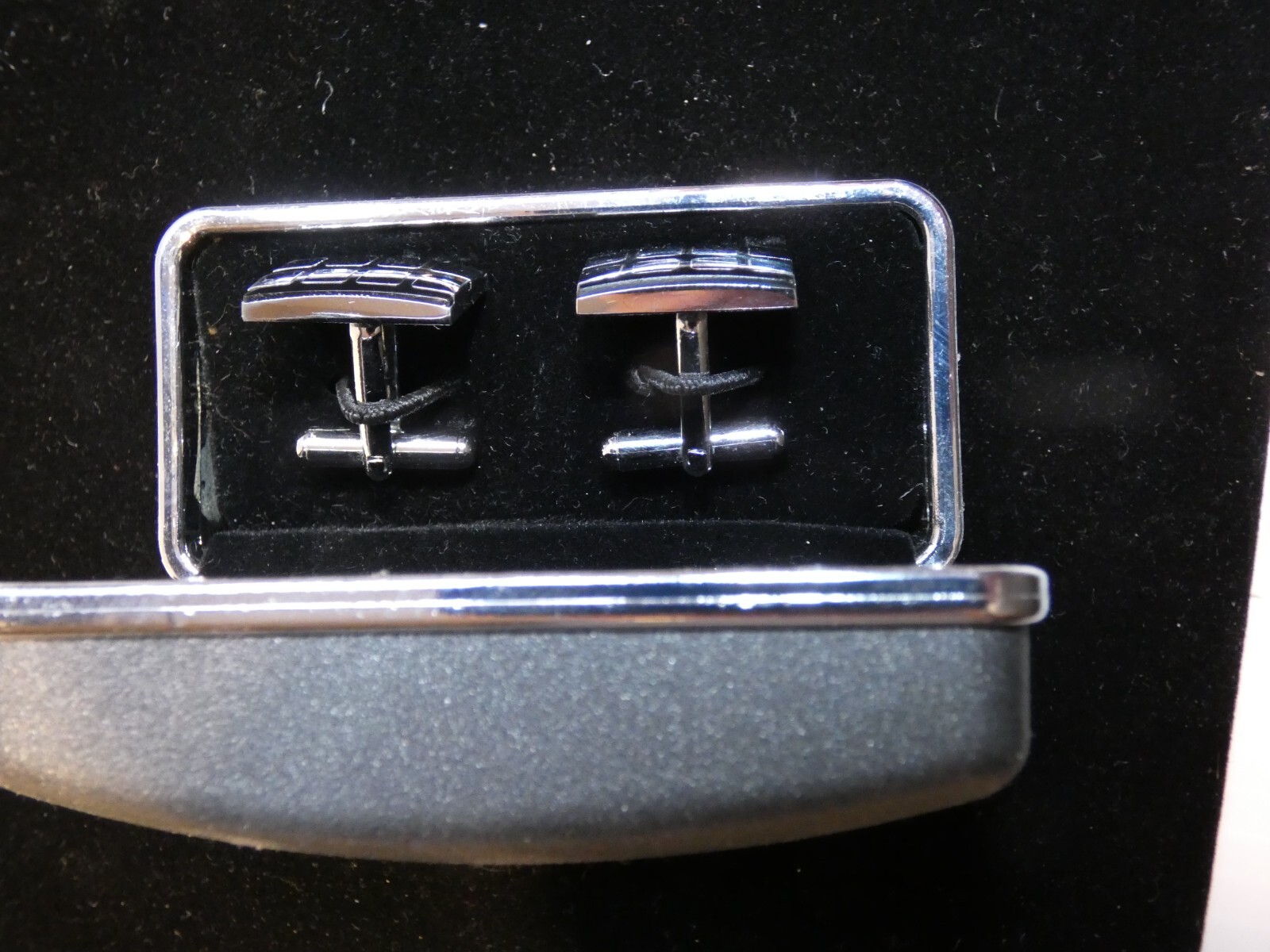 Silver Tone and Black Rectangular Cuff Links, Ori… - image 3