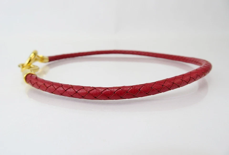 Auténtico collar gargantilla de cuero rojo gancho enorme tono dorado HERMES #60629 Foto 3 de 4