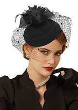 Fascinator Hats for Women 20s 50s Vintage Pillbox Hat One Size 1-a-black1