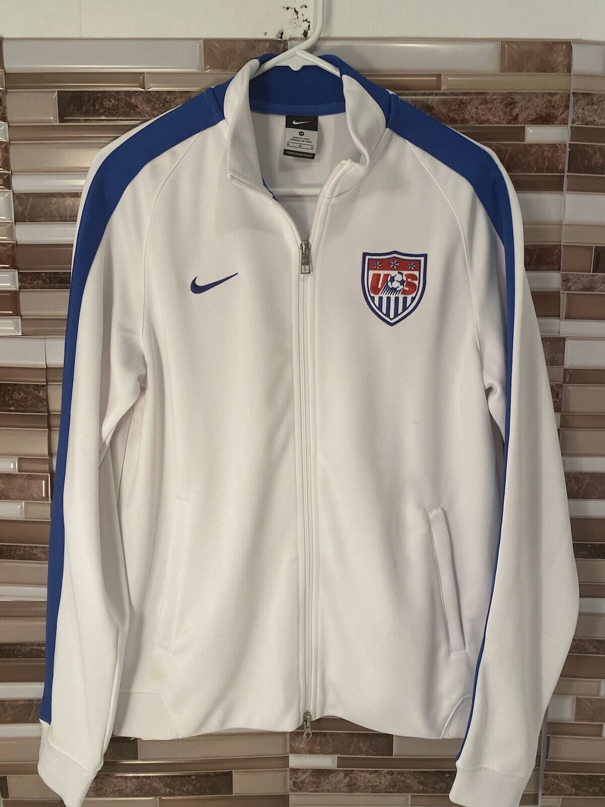 Nike Soccer Full Zip Warm Up Track Jacket Red White Blue Mens Sz M