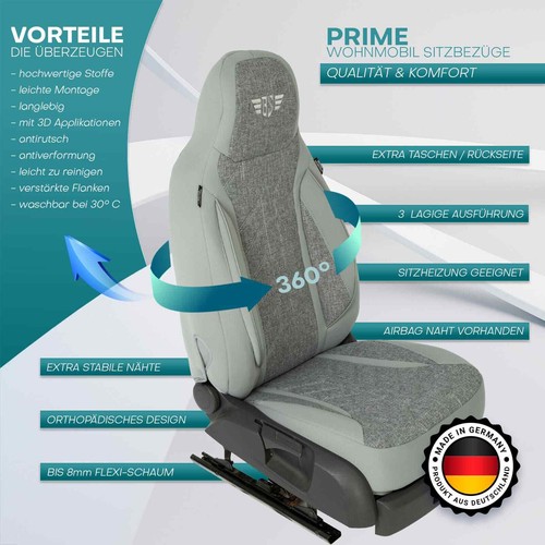 Fundas de asiento de autocaravana adecuadas para alcoba Hobby Optima Ontour (gris) - Imagen 11 de 13
