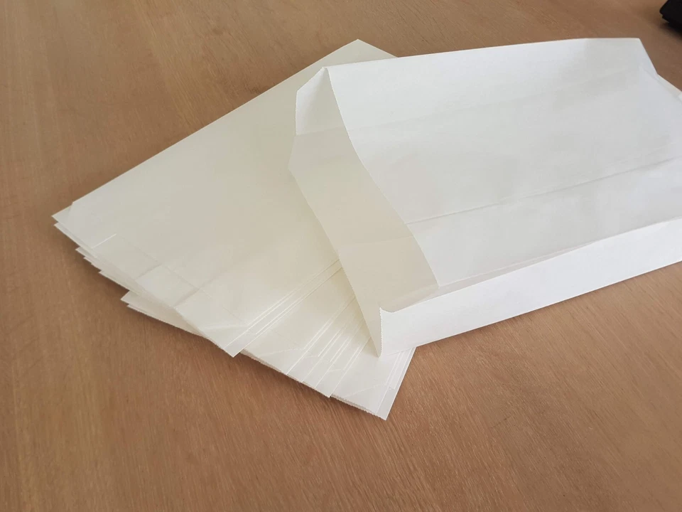 100x Bolsas de papel blanco para dulces Bolsa sándwich de farmacia para llevar 150 x 290 x 80 mm Foto 4 de 4