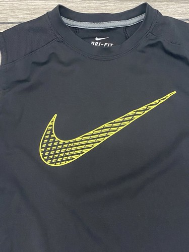 NIKE Dri Fit Neon Swoosh Black Muscle Tank Sleeveless Boys Large Gym Shirt Top - Picture 2 of 4