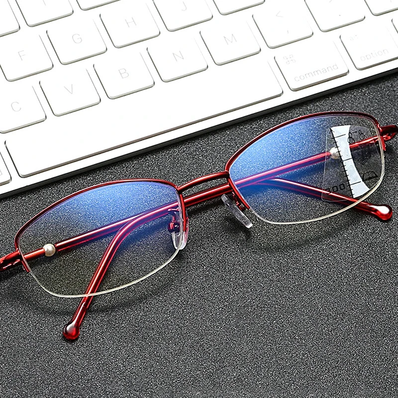 Mujeres Progresivo Multifoco Anti-Luz Azul Gafas de Lectura Medio Marco Lector Foto 2 de 4