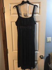 BLK SLEEVELESS CHIFFON LIKE STRAPS W FULL SEQUINED BODICE EMPIRE STYLE DRESS L