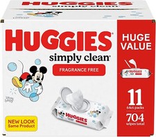 Huggies Simply Clean Baby Diaper Wipes, Unscented  Fragrance Free, 192 or 704  