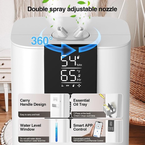 Smart 8L Room Humidifier with App Remote & Essential Oil Diffuser, Quiet White - Picture 8 of 11