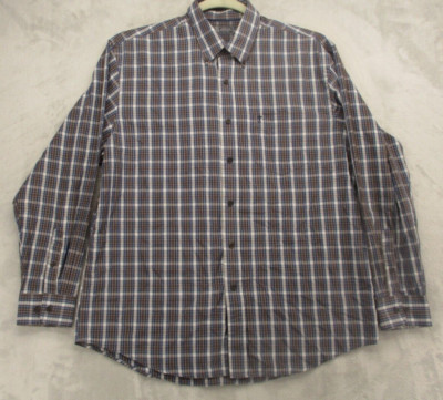 Arrow Button Up Shirt Men's Large Multicolor Geometric Plaid Cotton Blend