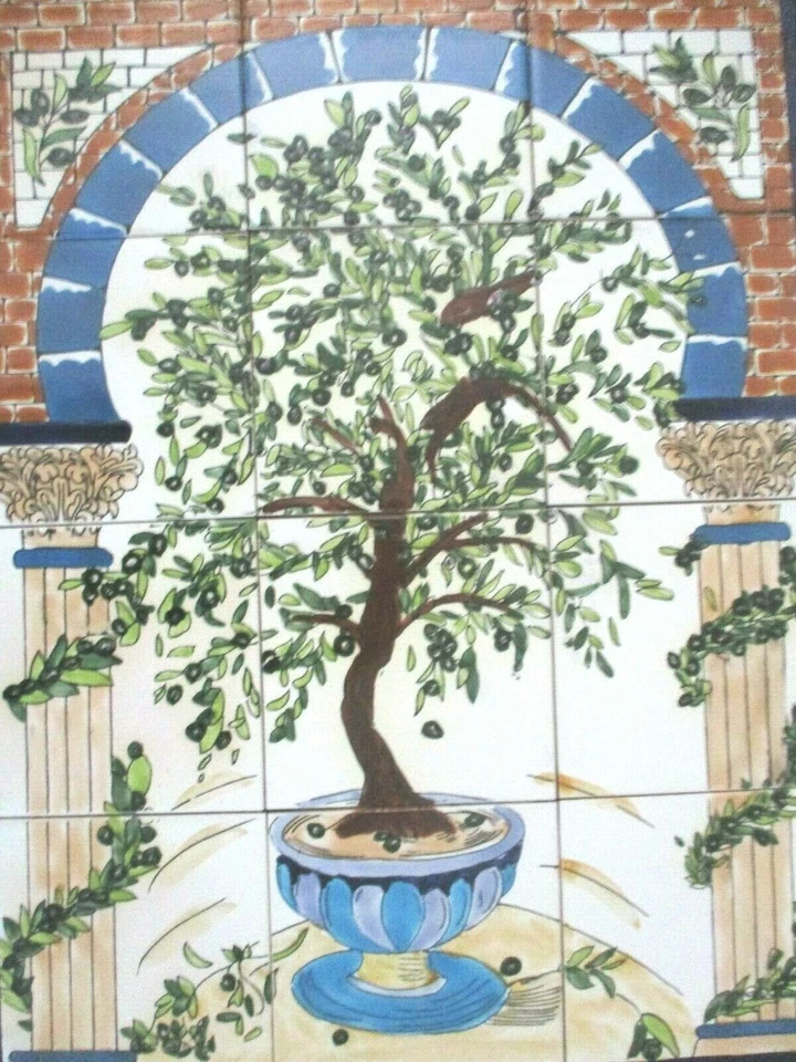 30" x 36" Hand painted Ceramic tile art panel Olive Tree mural Backsplash - Image 4 of 4