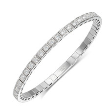 Full 3mm Round Moissanite Tennis Bangle Bracelet 925 Sterling Silver Chain GRA
