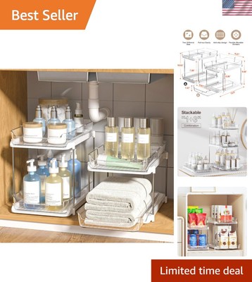 Bathroom Under Sink Organizer Kitchen Pantry Storage Drawer Shelves 2 Pack