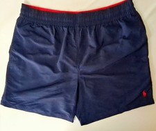 VINTAGE Polo Ralph Lauren Swim Trunks Men&rsquo;s Medium Navy Blue Red Trim