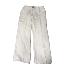 Lauren Ralph Lauren Sanderson Linen Pants Women  s 12 Wide Leg White Resort