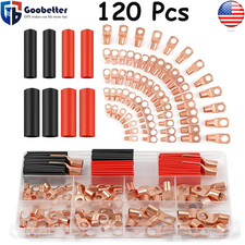 2 4 6 8 10 AWG Gauge Copper Lugs BLACK RED Heat Shrink End Ring Terminals Wire