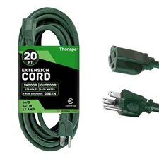 20 Ft Outdoor Extension Cord - 16/3 Durable Green Power Cable