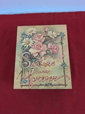 Cedar Wood Hinged Box Keepsake Jewelry Trinket Sisters Roses Daisy Decoupage 5" 