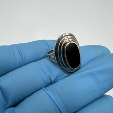 Vintage Sterling Silver 925 Black Onyx Ring Size 9 Marked NF Modernist