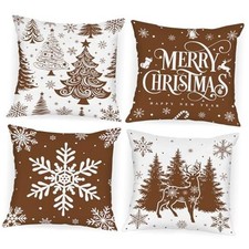 Christmas Throw Pillow Covers 18x18 Set of 4, 18" x 18" Pack of 4 Brown