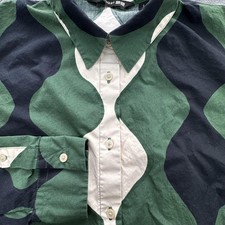 UNIQLO X Marimekko Shirt Dress Womens S Green Midi Long Sleeve Belted Collared
