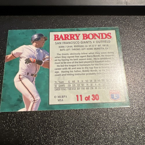 1994 Post Collection Barry Bonds #11 Of 30 Baseball Card - Picture 3 of 4