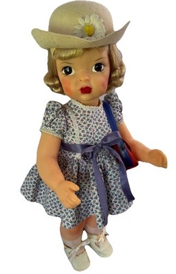 Vintage 1940 s Terri Lee Doll 16 IN Patent Pending Floral Dress Hat Bag