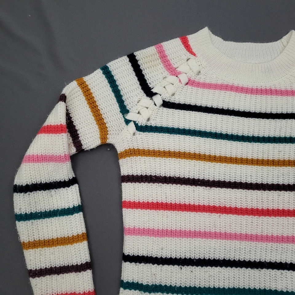 So Sweater Womens Small S Long Sleeve Soft Pullover Open Knit Striped White * - Image 2 of 4