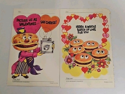 Lot Of 2 Vintage McDonald's Valentines Day Cards VTG 