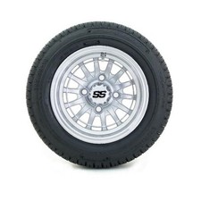 GTW 10 Inch Golf Cart Wheels and Tires Combo Machined Silver Medusa Wheel...