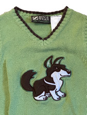 VTG Rare 'Boyz Wear' Green Sweater Vest with Embroidered Puppy Dog Vintage