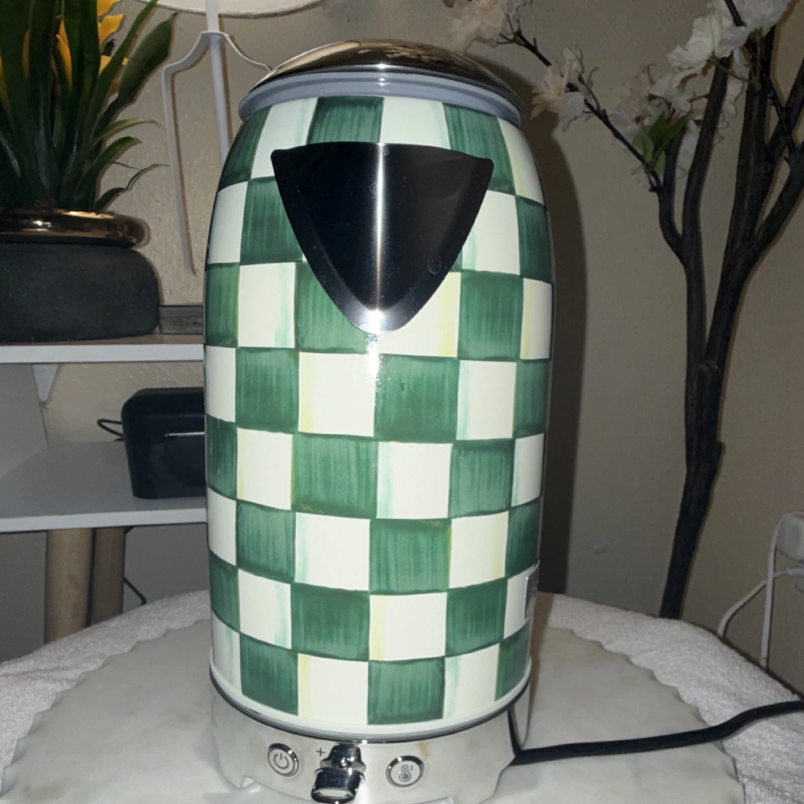 MacKenzie-Childs Sterling Check Cordless Electric Kettle Green White