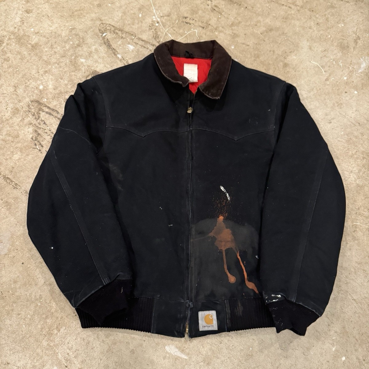 ★Carhartt Santa Fe Jacket M寸★USA J13 BLK Vintage Carhartt J13 Santa Fe Jacket Medium Black With Red