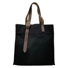 HERMES Etriviere Shopping Black Dark Brown Canvas Leather Square Q Tote Bag