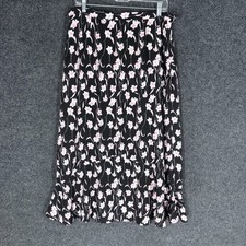 Sag Harbor Skirt Women 16 Black Floral A-Line Midi Mid Rise Zipper Casual