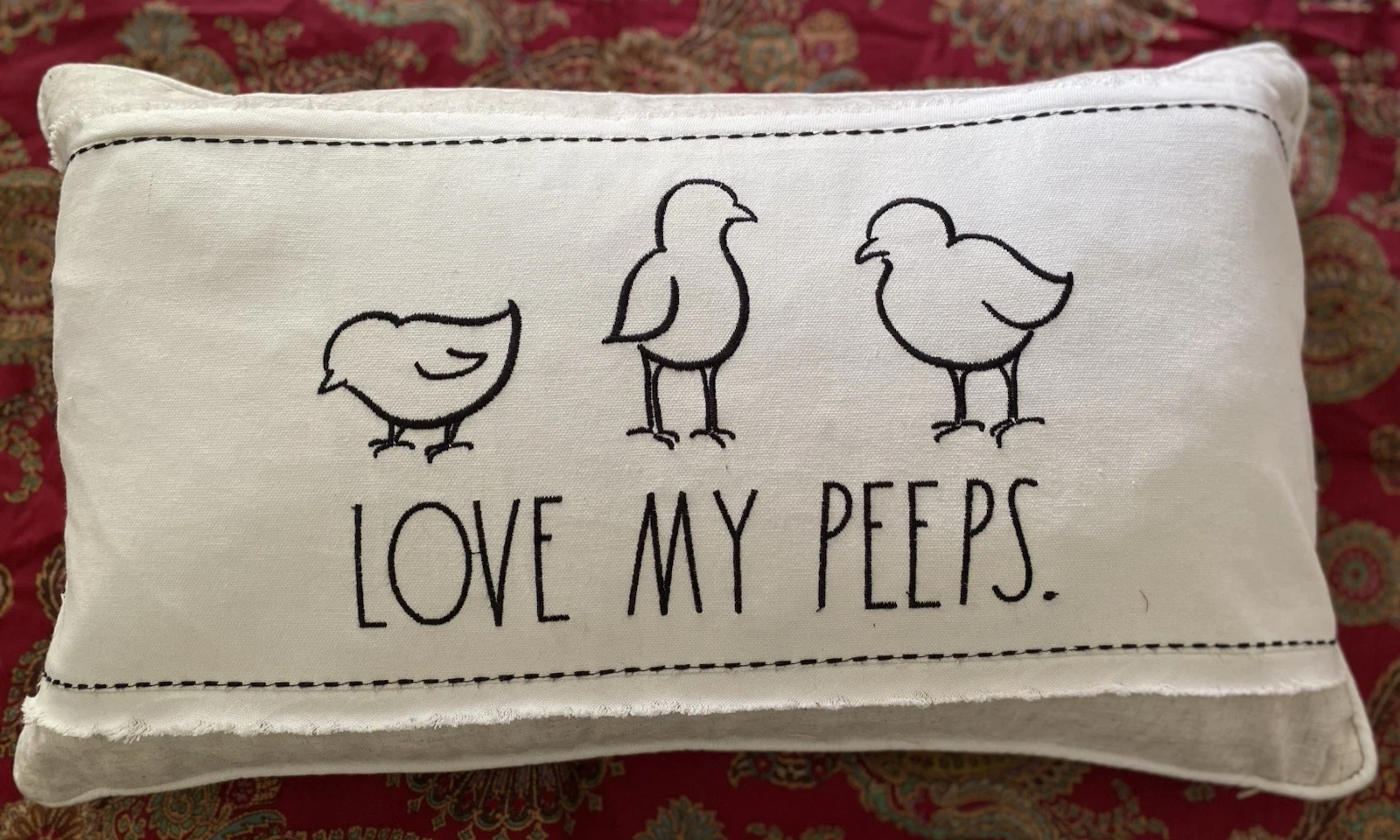Rae Dunn LOVE MY PEEPS Lumbar Throw Pillow 14x24 Beige Black Chicks Feather
Opens in a new window or