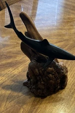 VTG John Perry Large Shark Sculpture Burl Wood Base Ocean Art Marine Life MCM