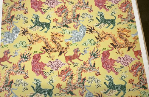 HAMILTON HIMALAYA JONQUIL YELLOW ASIAN TIGERS DRAGONS FABRIC BY THE YARD 54"W - Picture 2 of 8