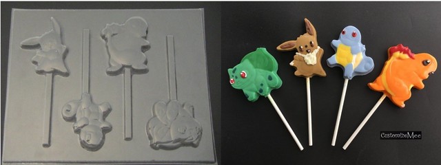 POKEMON GO Squirtle Eevee Bulbasaur Charmander Chocolate Candy Lollipop Mold POKEMON GO Squirtle Eevee Bulbasaur Charmander Chocolate Candy Lollipop Mold