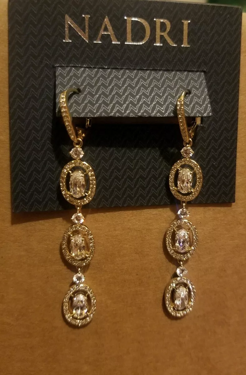 Nadri Gold Plated Oval Cubic Zirconia Triple Drop Earrings NWT 110