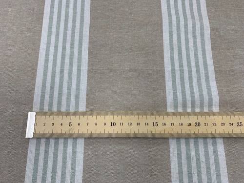 Padstow Cotton Fabric Woven Stripe Sea Spray Green Ivory Curtain Blind - Picture 2 of 4