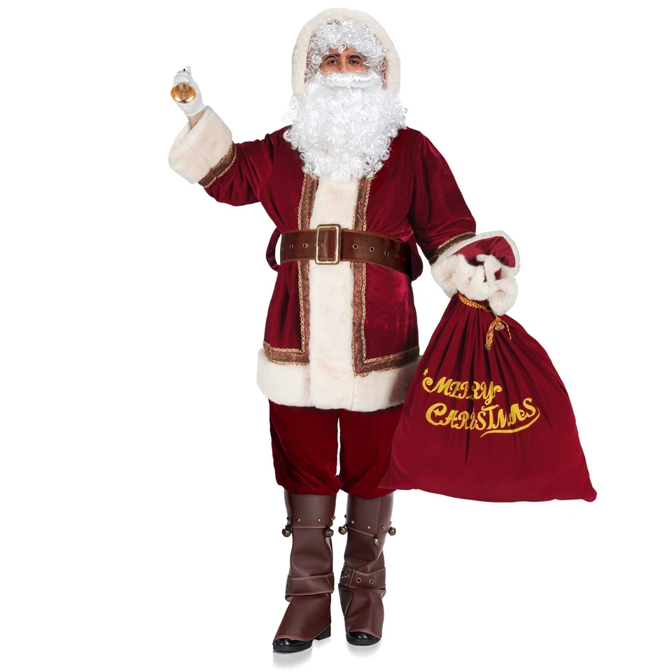 Disfraz de Papá Noel para Hombre 10 PIEZAS De lujo Terciopelo Con Capucha Traje de Papá Noel Disfraz de Papá Noel Foto 3 de 4