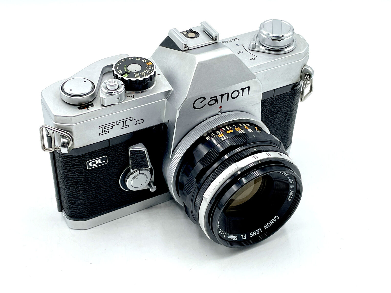 Chrome Canon FTb-QL 35mm SLR Camera with 50mm f/1.8 FL Lens - Very