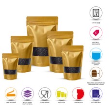 Window Gold Matt Stand Up Pouches Zip Food Contact Packaging Bags
