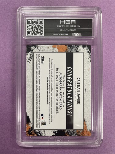 2021 Topps Inception Cristian Javier Magenta RPA Rookie Patch Auto /75 HGA 9.5 - Picture 2 of 2