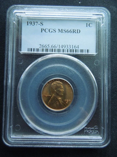 1937-S LINCOLN WHEAT CENT GRADED by PCGS MS-66RD