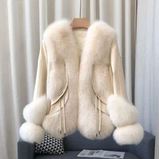 Women's New Winter Warm Genuine Fox Fur Coat Sheepskin Leather Goose Down Coat