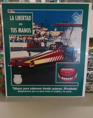 skoal cherry tobacco SKOAL DRAGSTER metal tin SIGN TOBACCO Cherry LONG CUT Spanish version rare  L1